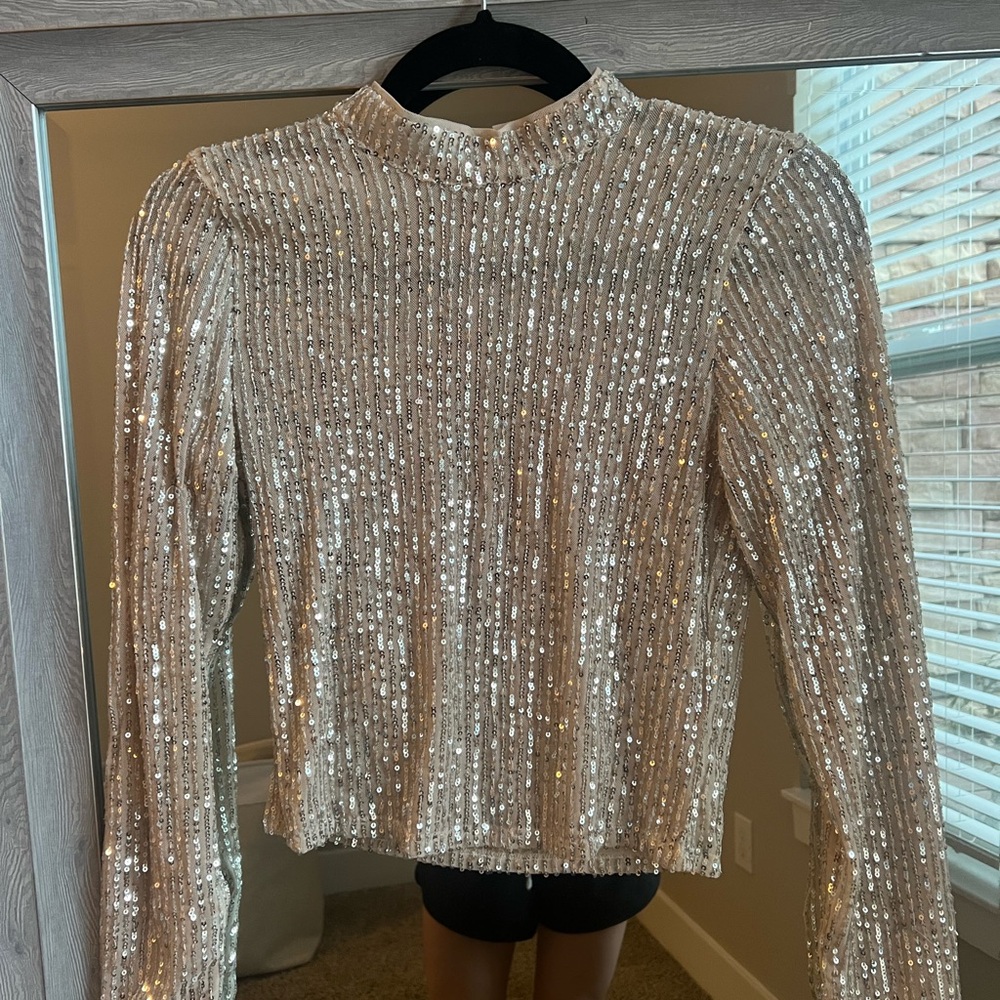 A&F Sequin Mock Neck Long Sleeve Top